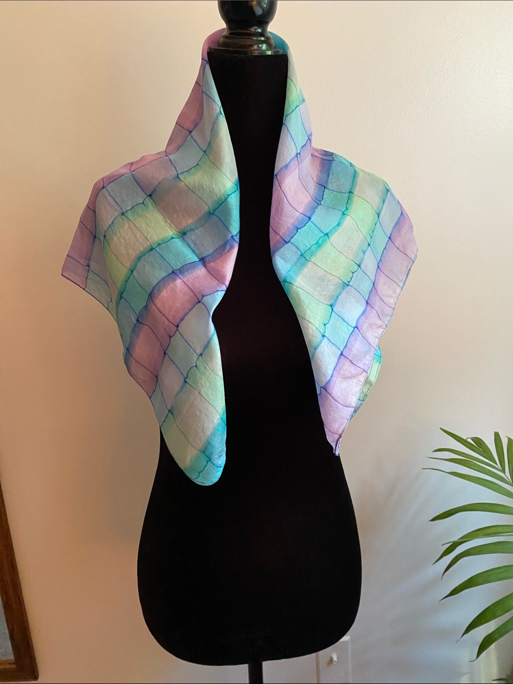 Eve DeDree Pastel Hand dyed Plaid Silk Scarf - Lavender, Aqua, Mint